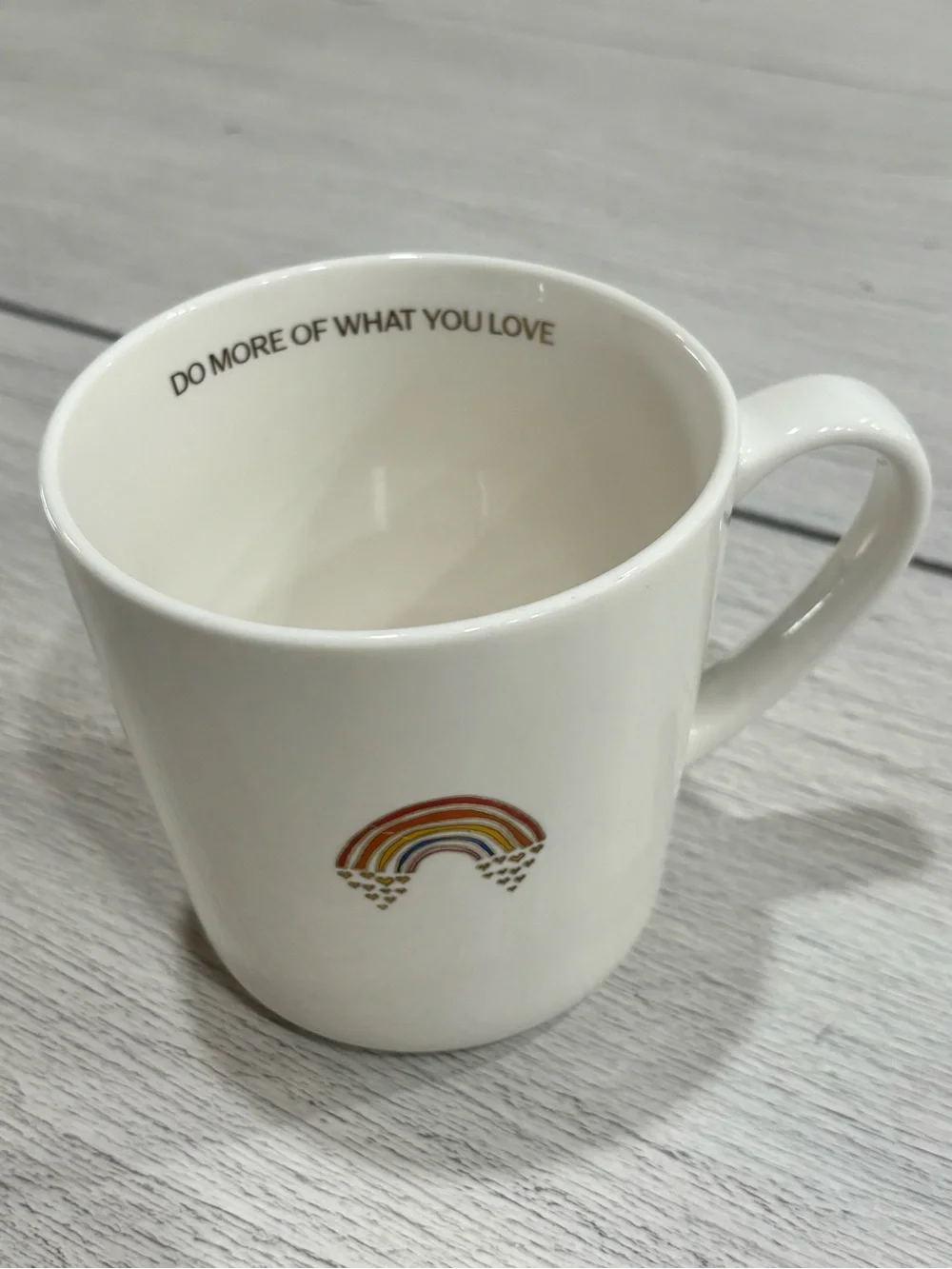 WILLIAMS SONOMA White Rainbow Graphic “Do More Of What You Love” Mug 12 Ounces.
